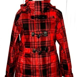 The North Face Figure Fitted Red Plaid 3/4 Length Winter Coat